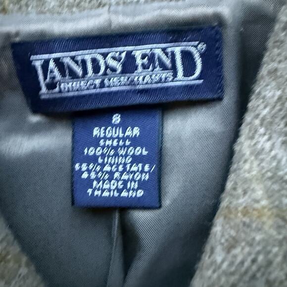 Lands End Wool Blazer Women's Size 8 Tan Grey Checkered Button Down Jacket - Picture 3 of 6